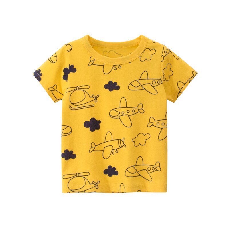 2-9t småbørn barn baby dreng tøj fly flyvemaskine tegneserie print t-shirt sommer top kortærmet bomuld sød sød tshirt