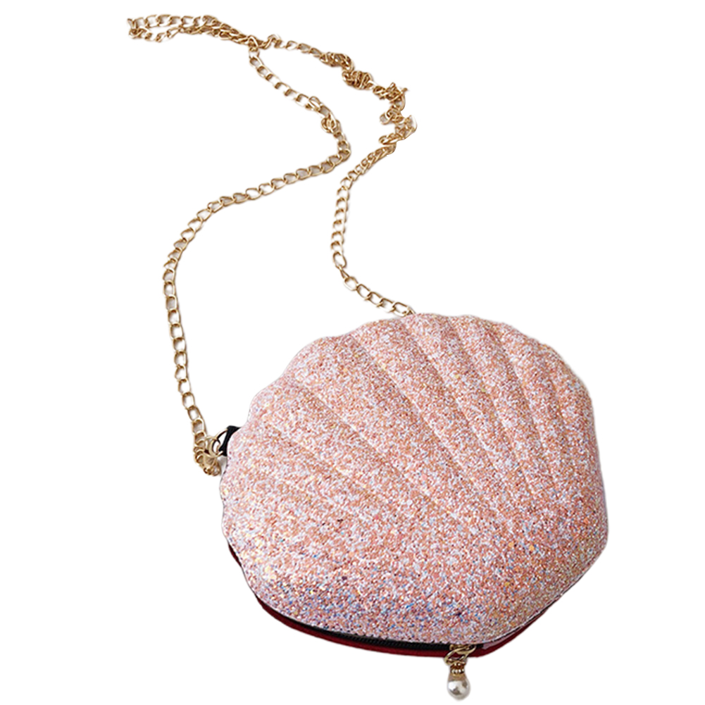 Kvinner budbringer shopping mini skulder søt crossbody bag fest metall kjede skallformet glidelås lukking paljetter