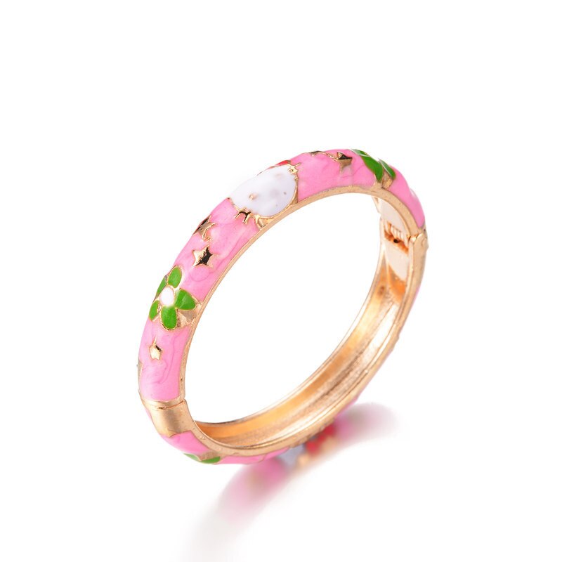 Flower Kitty Bangle Cuff Open Hand Bracelet Manchette For Baby Kids Rose Cute Small Rose Gold Kids Bangles Jewelry: pink