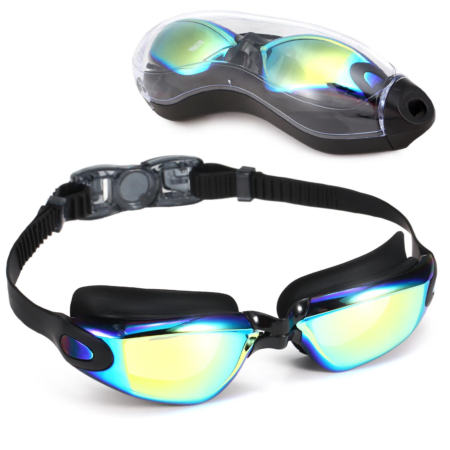 Anti-Fog Badpak Bril Unisex Duiken Verstelbare Zwembril Water Sport Zwemmen Goggle Met Beschermhoes: Black