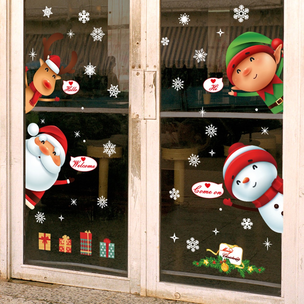 Jul vindue klæber mærkater jul genanvendeligt klæbemiddel pvc klistermærke til jul vinter dekorationer vindue klamrer klistermærker