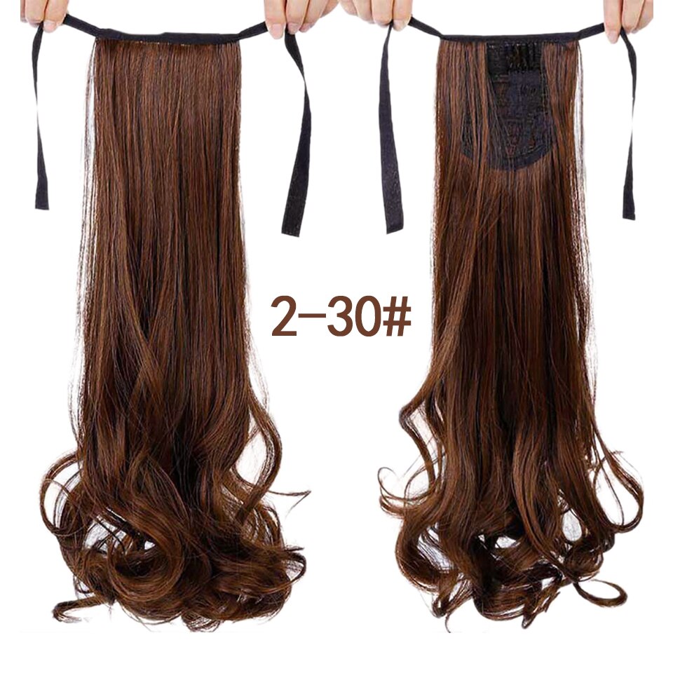HUAYA 22 Inch Synthetic Long Curly Ponytail Clip In Hair Extensions Tail on False Hair Black Blonde Brown Pony Tail Hairpieces: 006-2-30