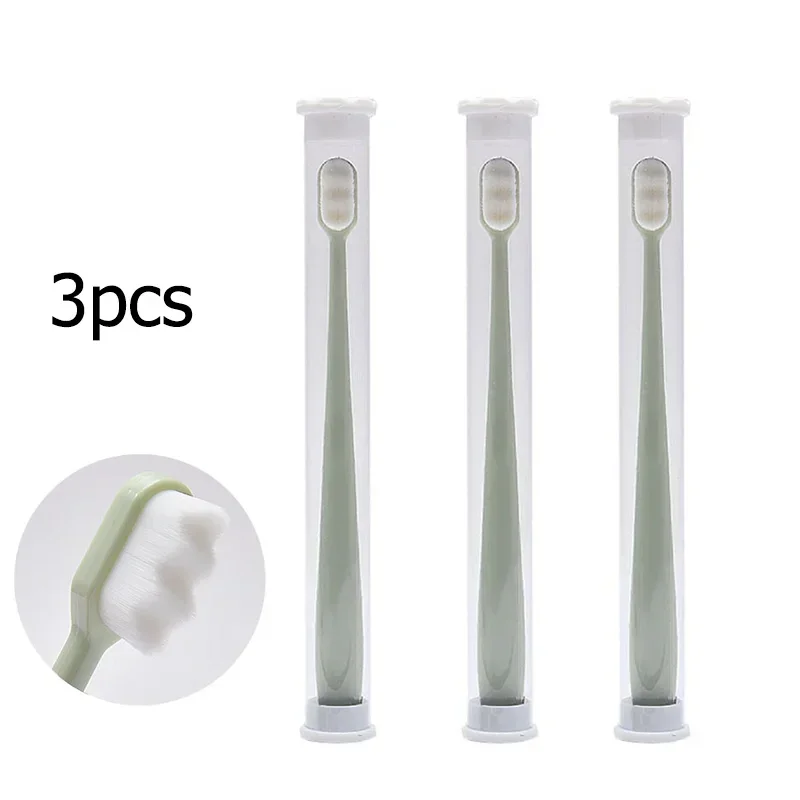 3pc ultra-fino escova de dentes macia adulto escova de dentes limpeza profunda portátil viagem escova de cuidados dentários clareamento oral dentista: Rosa