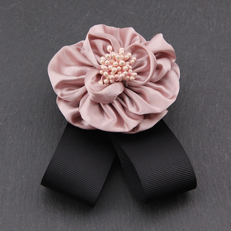 Koreanisch Stoff Band Bogen Brosche Rose Blume Bowknot Krawatten Korsage Broschen Kragen Stift für Frauen Kleidung Zubehör: rosa