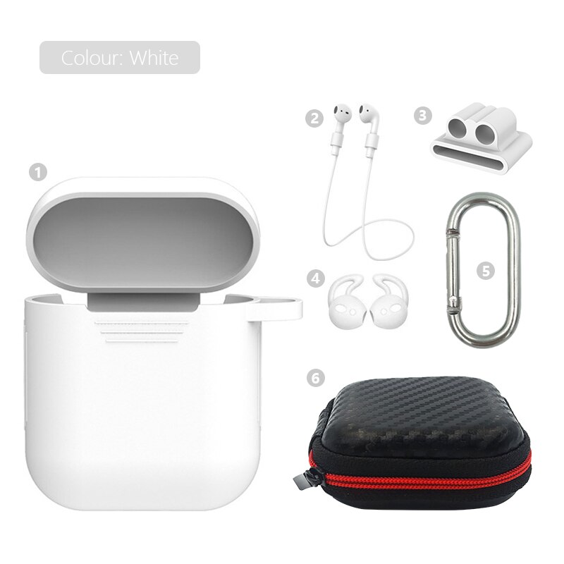 Zachte Siliconen Case 6 Delige Set Voor Apple Airpods Oortelefoon Cases Voor Apple Airpods Shockproof Cover Voor Air Pods Protector case: 6in1-White