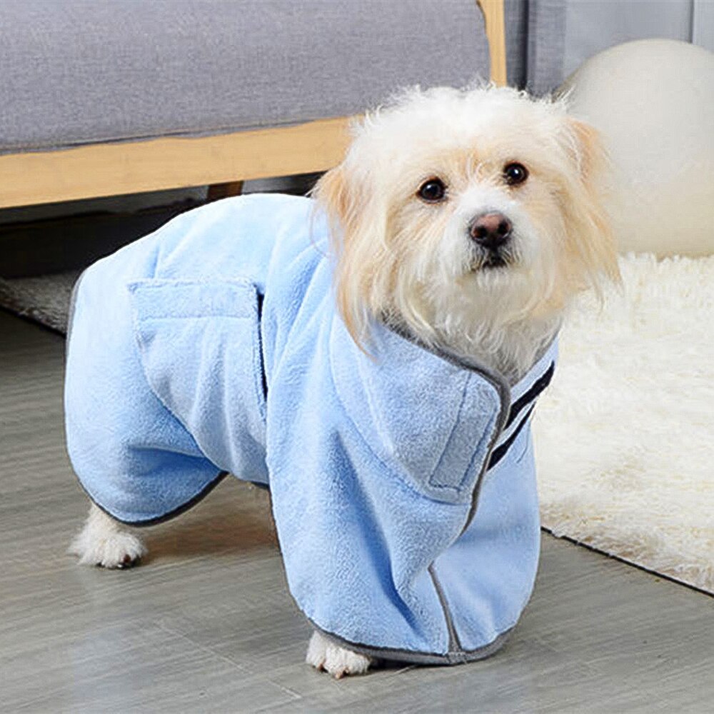 Bata de baño de algodón para perros, toalla de secado superabsorbente, paño de limpieza para mascotas pequeñas, medianas, perros y gatos grandes: Azul / XS