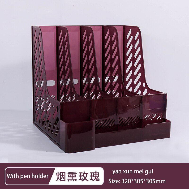 Retro Multi-Layer Frame File Storage Box Student A4 Data Vertical Book Rack DIY Desktop Organization Rack School Office Supplies: mei With pen holder