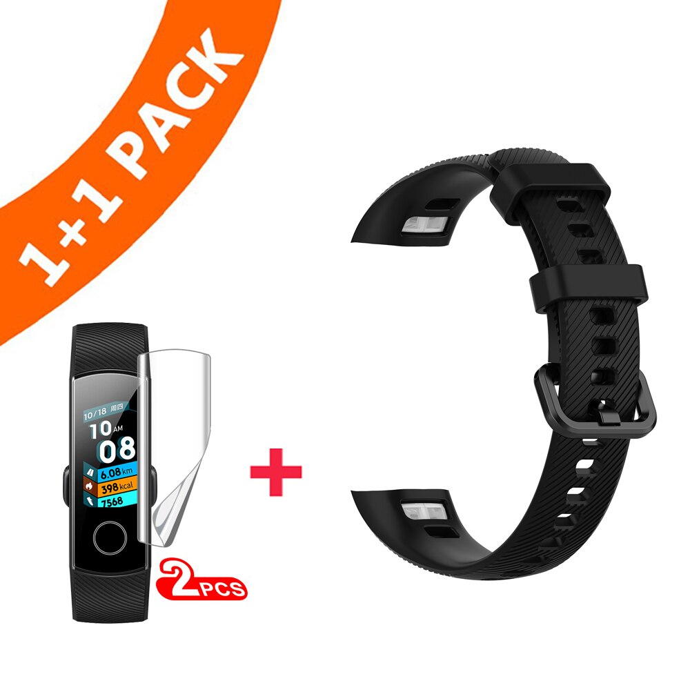 Handgelenk Gurt Für Huawei Honor Band 4 Strap Silikon Armband Armband Für Huawei Ehre Band4 Band 5 Strap Mit Schutzhülle film: Black