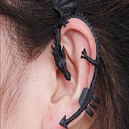 Women's Retro Earrings Gothic Punk Etched Dragon Shape Ear Cuff No Piercing Earring aretes de mujer серьги женские: Black