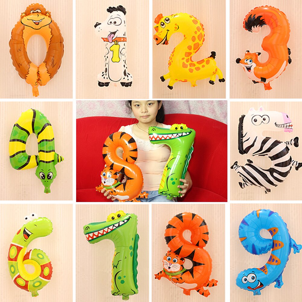2 Stuks Animal Nummer Folie Opblaasbare Ballon Bruiloft Gelukkige Verjaardag Ballonnen Party Decor Kids Kinderen Speelgoed