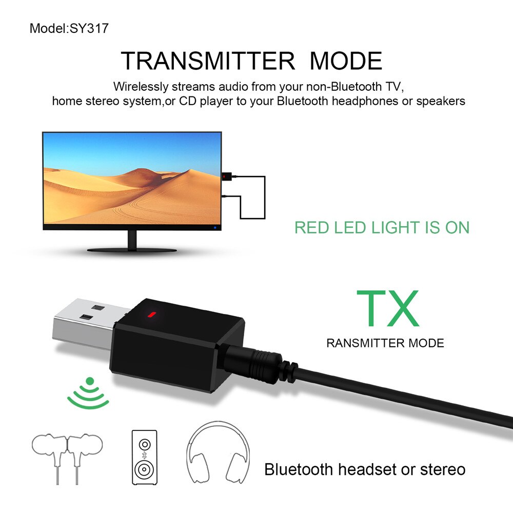 Kebidu-receptor de Audio con Bluetooth 5,0, transmisor Mini estéreo con Bluetooth, AUX, RCA, conector USB de 3,5mm para TV, PC, Kit de coche, adaptador inalámbrico