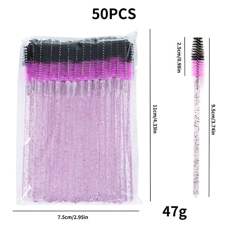 50 Uds. Cepillos desechables de colores mezclados, varitas de rímel para pestañas de cristal, peine para pestañas con purpurina, carretes, microaplicadores de maquillaje