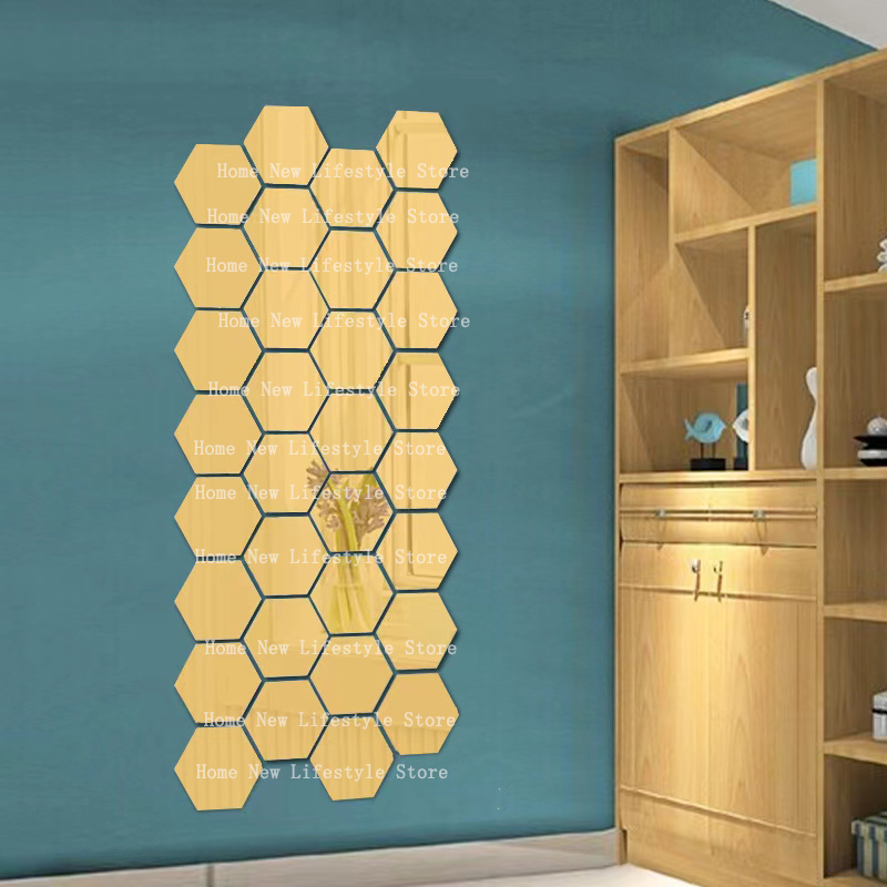 12 sztuk 3D naklejki ścienne z efektem lustra sześciokątne akrylowe samoprzylepne płytki mozaikowe naklejki usuwalna naklejka ścienna dekoracje dla domu DIY Sztuka lustro: Duża / SZARY
