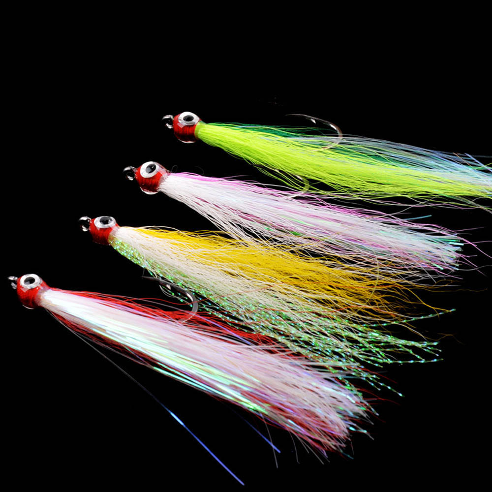 4 Uds moscas de pesca con mosca Streamer Bucktail Teasers anzuelo de pesca anzuelos para moscas trucha salmón lubina Señuelos de pesca con mosca herramientas de aparejos de pesca