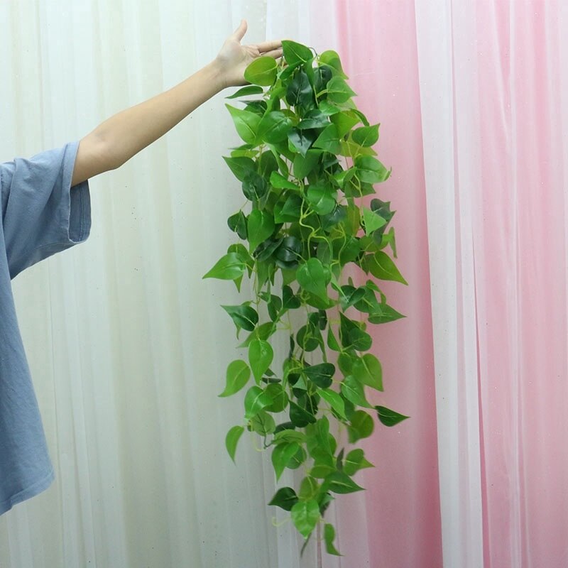 Enredadera de plantas artificiales de 200cm, hoja verde, hiedra, vid para decoración del hogar y boda, guirnalda colgante diy, flores artificiales
