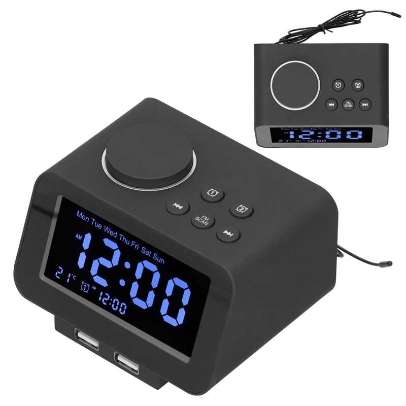 Digital Clock FM Alarm Clock Desktop Digital Radio Clock USB Charging Electronic Alarm Clock for Bedroom US 100-240V Radio Clock