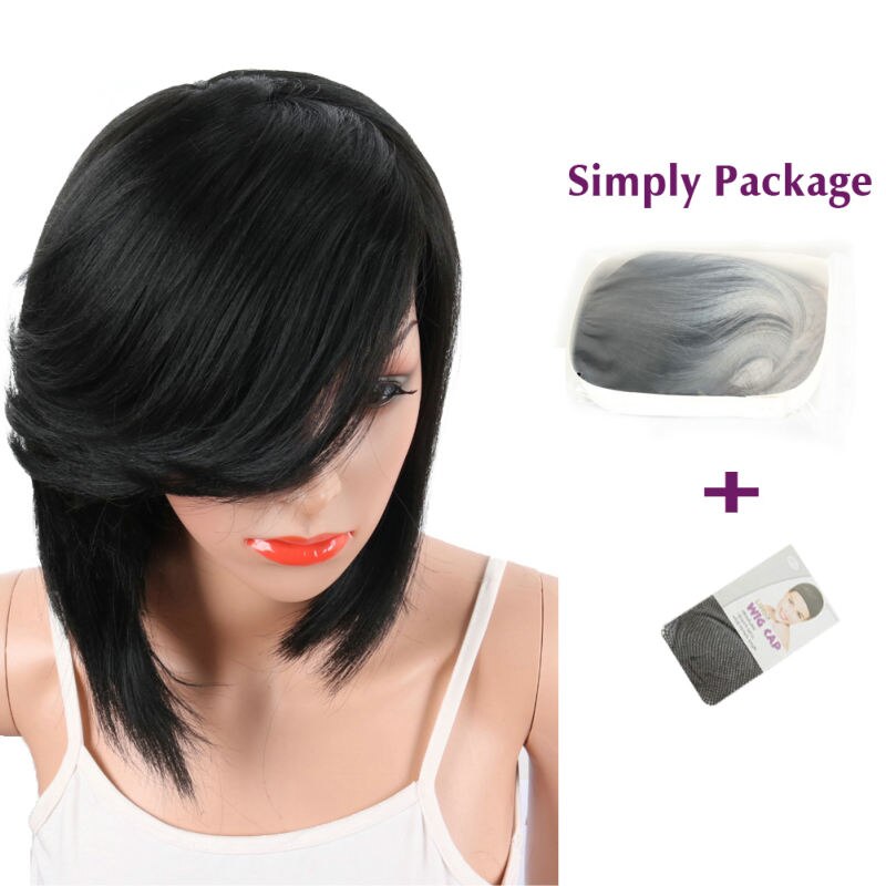 Deyngs Short Pixie Cut Bob Synthetic Wigs for Black Women Natural Black Costume African American Wigs with Bangs Full Wigs: Not Dyed