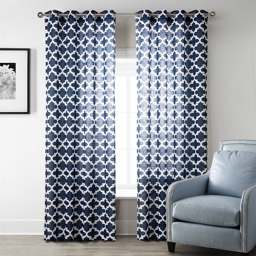 2pcs Stylish Window Floral Balcony Curtain Patio Door Panels Eyelet Home Decor Printed Linen Drapes Simple Semi Shading