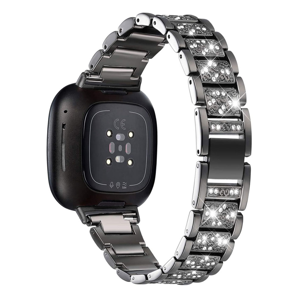 Metal Pink Bling Bracelet for Fitbit Sense 2/ Versa 3 Band Watch Strap Replacement Bling Watchband for Fitbit Versa 4 Sense Band: XXL / Black Yellow