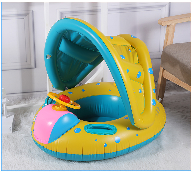 Car Horn Boat 0-6 Years Old Infants And Toddlers Playing In The Water Swimming Seat Steering Wheel With Awning Inflatable Toys: motor boat