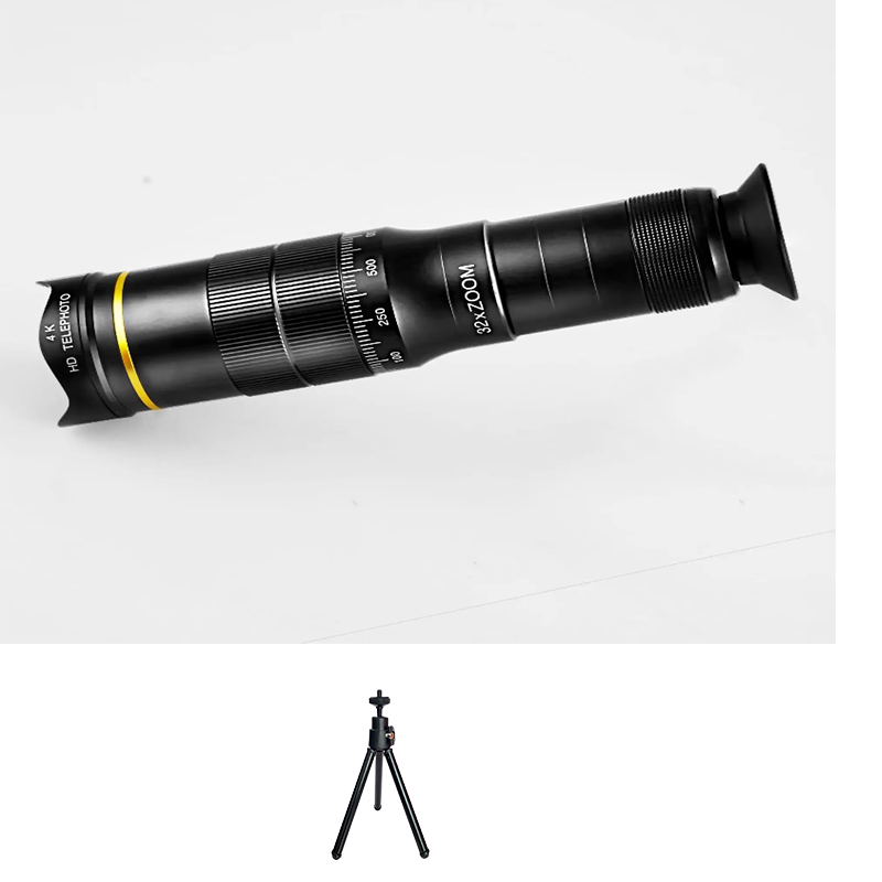 Lente con Zoom para teléfono móvil 4K 22/32 × lente telescópica teleobjetivo para fotografía y vídeo de alta definición: Oro