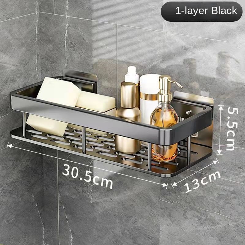 Luxury Bathroom Shelves Without Drilling Rustproof Aluminum Shower Wall Shelf Shampoo Towel Holder Bathroom Organizer Accessorie: Beige