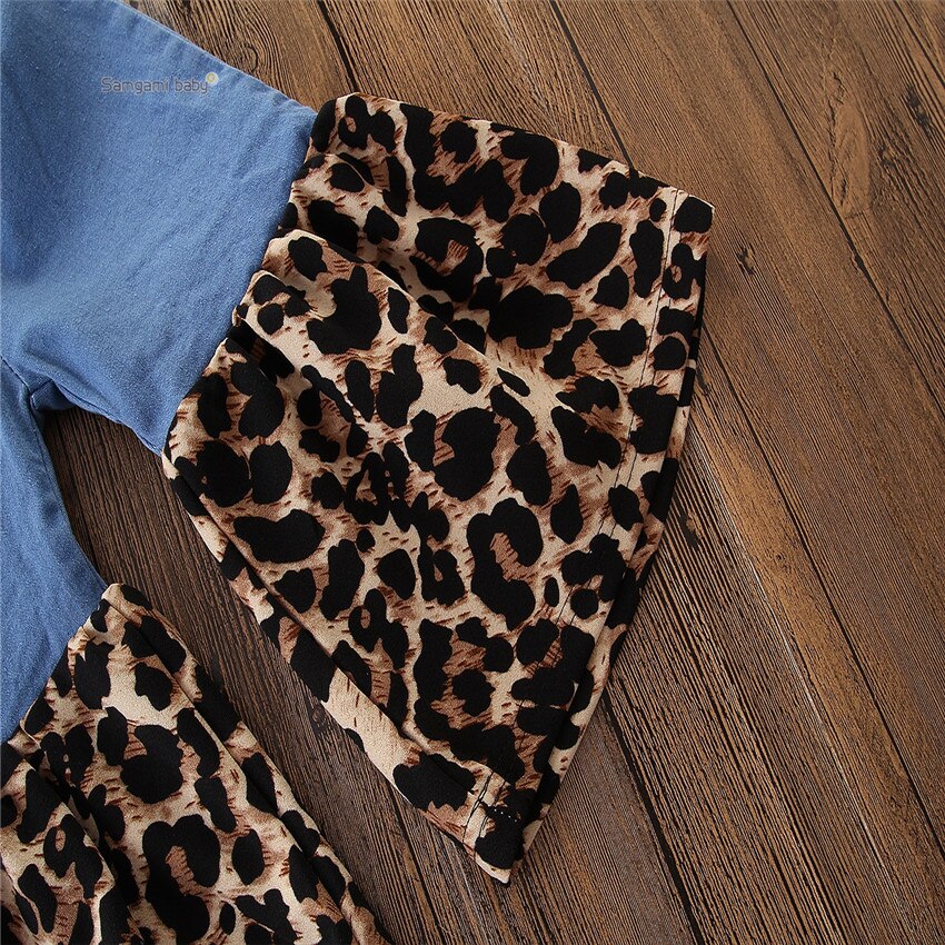 Barn sommar flickor retro leopard jean flare byxor