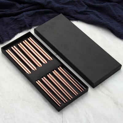 5pairs Korean Stainless Steel Chopsticks with Box Food Sticks Portable Reusable Chopstick Sushi Hashi Household Chinese: rose5pairs