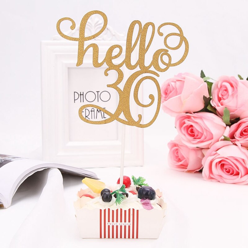 1Pcs Hello 21,30, 40,50, 60 gelukkige Verjaardag Cake Decor Toppers 5 Stijlen Jaar Oude Cupcake Vlag Label Volwassen Verjaardag Feestartikelen: hello30