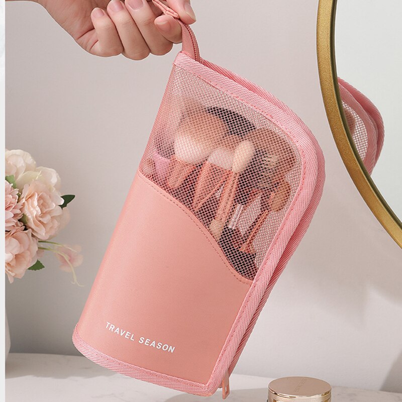 1 Pc Stand Cosmetische Tas Voor Vrouwen Clear Rits Make-Up Tas Reizen Vrouwelijke Make-Up Borstel Houder Organizer Toilettas