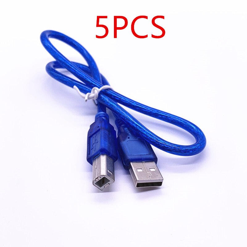 5x Transparent Blue 50cm USB 2.0 Printer Cable Type A Male To Type B Male Dual Shielding High Speed