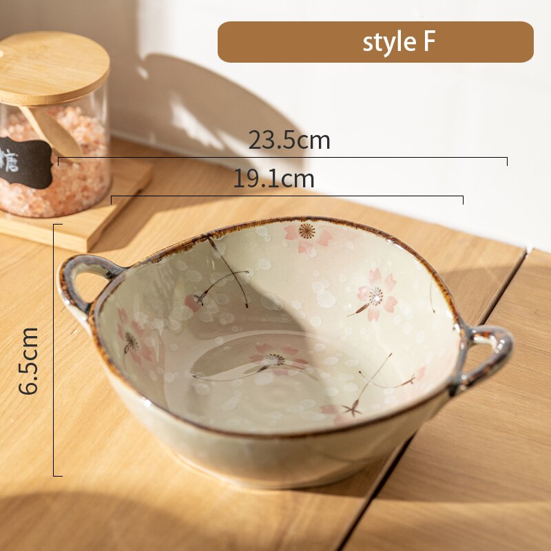 7.5 tommer japansk husholdnings nudelskål keramisk suppeskål med håndtak salat pastaskål kjøkken servise mikrobølgeovn baketøy: F