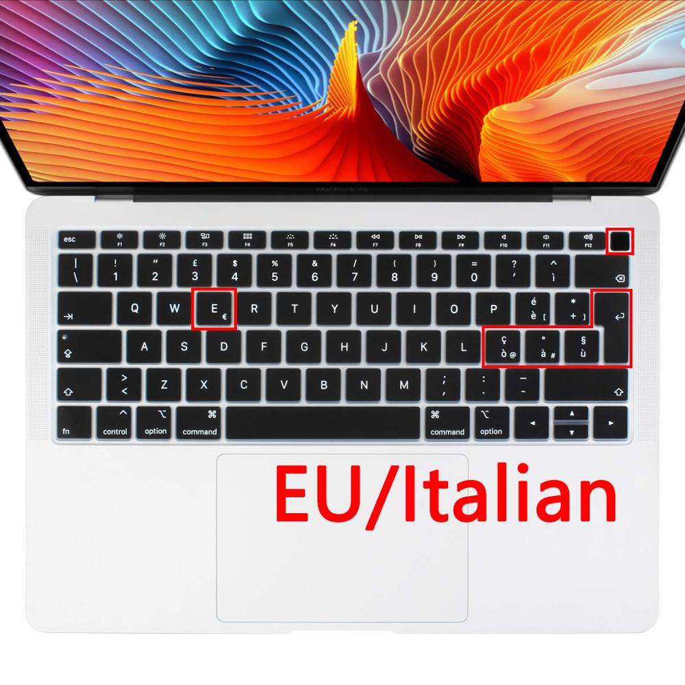 Euro Russian Spanish French Arabic Water Dust Proof keyboard Cover Skin for Macbook Air 13 A2179 A1932 Touch ID: EU ltalian black