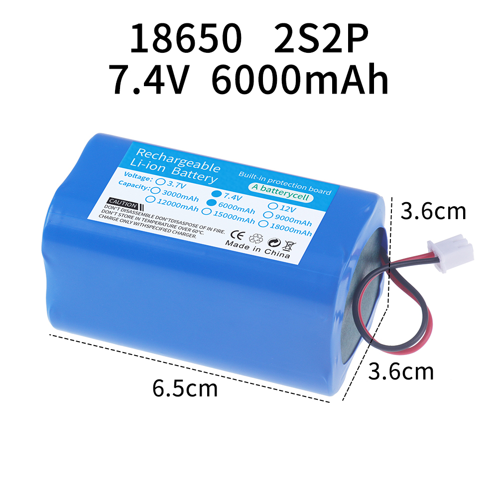 7.4V 18650 lithium battery 6000mAh/9000mAh 12000mAh Rechargeable battery pack megaphone speaker protection board+XH-2P Plug: black