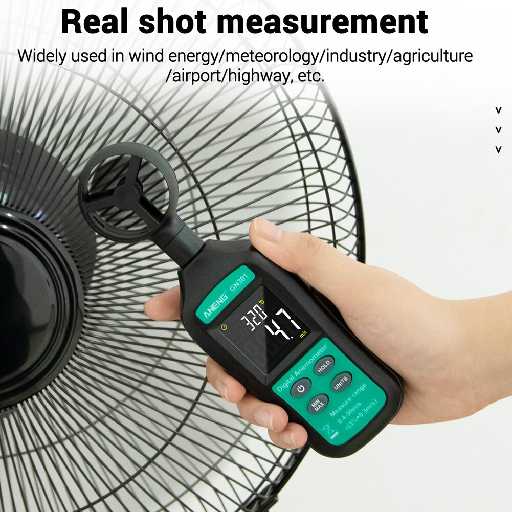 GN301 Digitale Anemometer 0-30 M/s Wind Meter -10 ~ 45C Temperatuur Tester Anemometro Met Lcd Backlight display