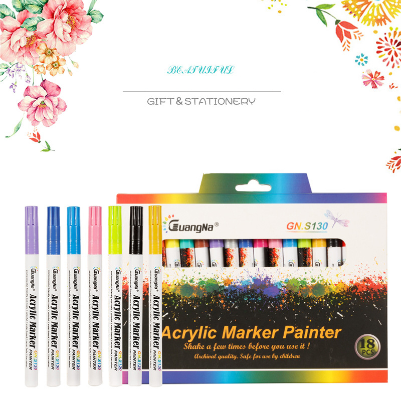 GN 0,7mm Acryl Farbe Stift 12/18 Farben Marker stift Kunst Marker Stift für Keramik Felsen Glas Porzellan Becher Holz stoff Leinwand Malen