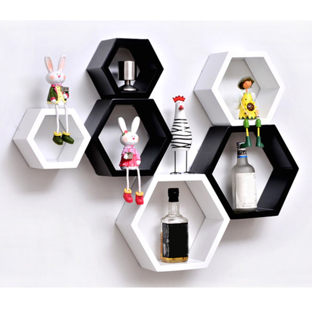 3Pcs/Set Hexagon Shelf Wall Floating Shelves Wall Hanging Geometric Figure Home Bedroom Decoration Bookshelf Storage Book Kit