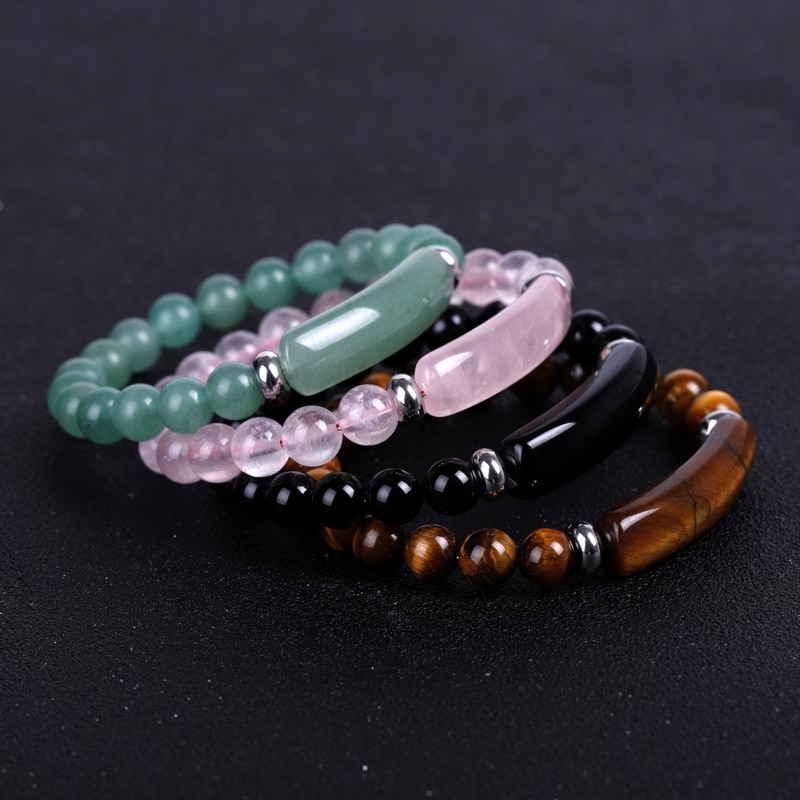 8mm Natural Stone Bracelet Rectangle Bar Charm Beaded Bracelets Handmade Men Women Prayer Fitness Chain Couple Jewelry Xmas