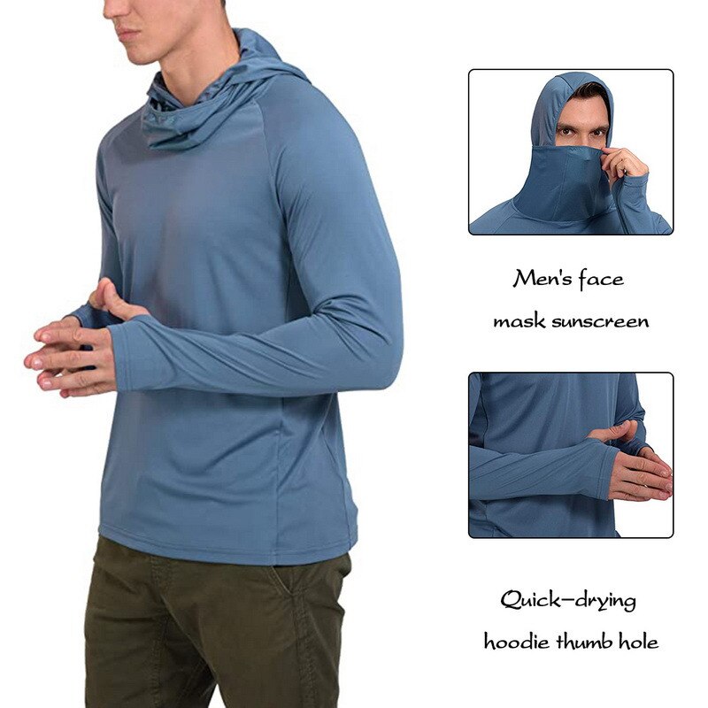 Chemise de pêche à capuche Anti-UV pour hommes, vêtements de randonnée en plein air, protection solaire hauts, séchage rapide