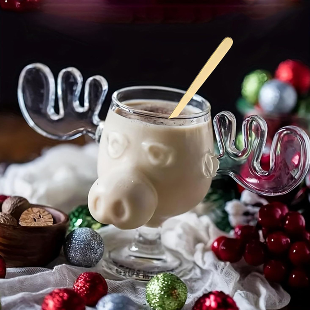 1-3PCS 240ml 8oz Christmas Vacation Moose Mug Christmas Reindeer Head Elk Glass Wine Beer Water Juice Milk Glass