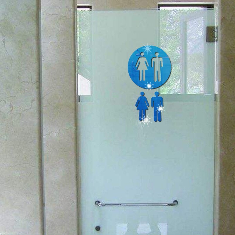 1Set WC Toilet Entrance Sign Door Stickers Mirror Wall Sticker Public Place Home Decoration Men Women Acrylic Toilet Stickers