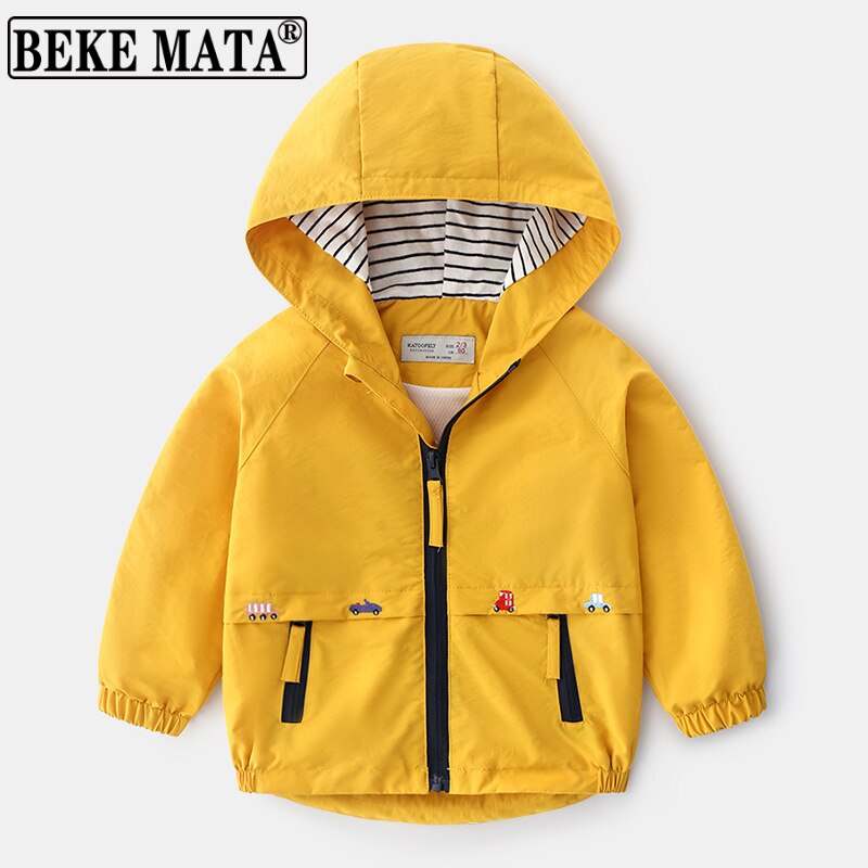 Chaqueta cortavientos con capucha para niño, prendas de vestir a prueba de viento, con cremallera, coche de dibujos animados, 2 a 6 años, informal, Otoño,