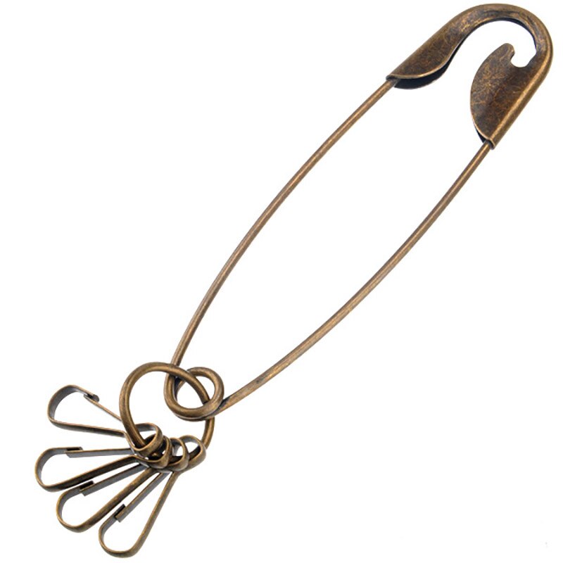 Retro stor säkerhetsnålsformad nyckelring i metall nyckelhållare nyckelring