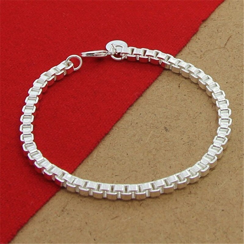 925 Sterling Zilveren Armband 4Mm 8Inch Venetiaanse Vierkante Armband Voor Vrouwen &amp; Mannen Party Charm Sieraden gifs