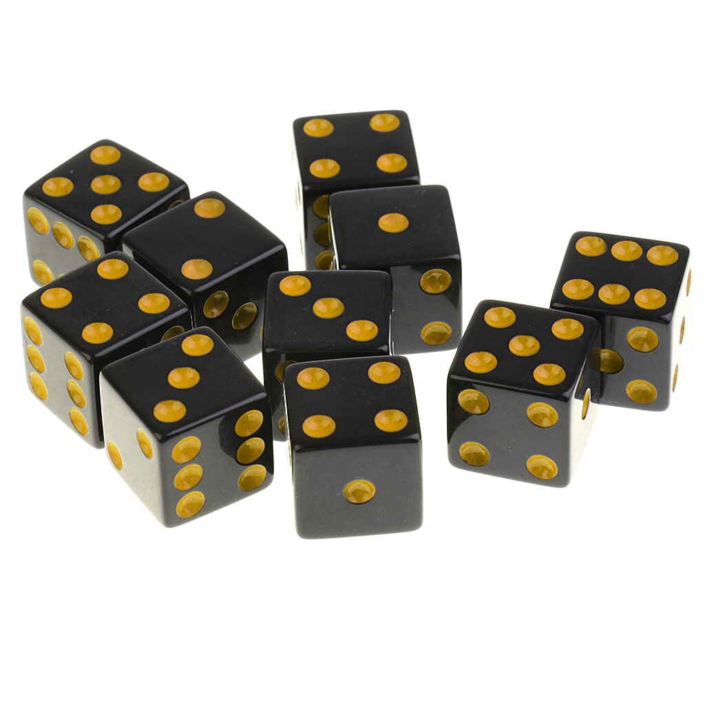 10pcs Six Sided Dice,16mm Square Cornered, Props for Poker Game Mahjong Roulette Party Supplies Table Games Dragons DND MTG RPG: Yellow Pips