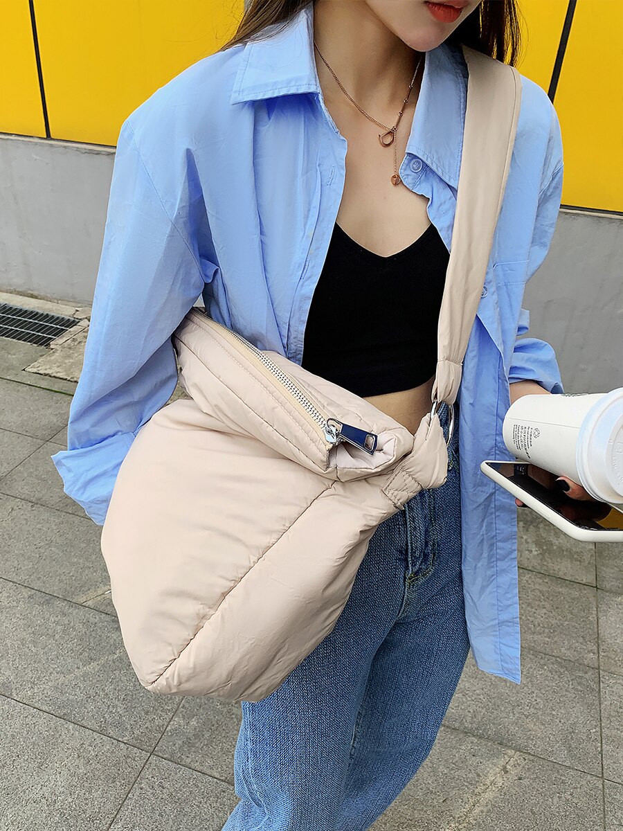 Winter Space Bale Handbag Woman Casual Bag Down Feather Padded Lady Shoulder Bag Bolsas sac a main feminin