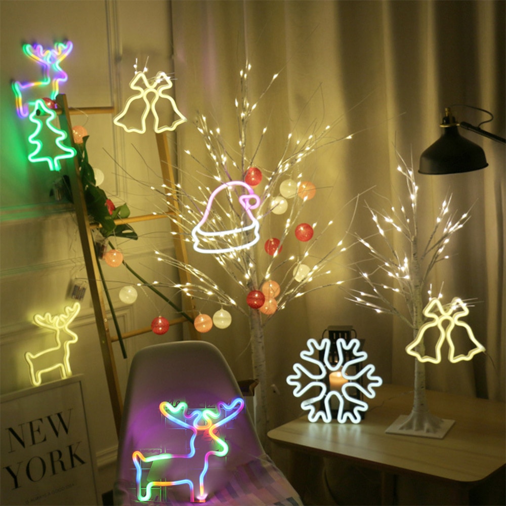 LED Neon Light USB/Battery Power Chirstmas Tree Snowflake Neon Sign Art Night Lamp Xmas Party Wedding Kids Room Decor