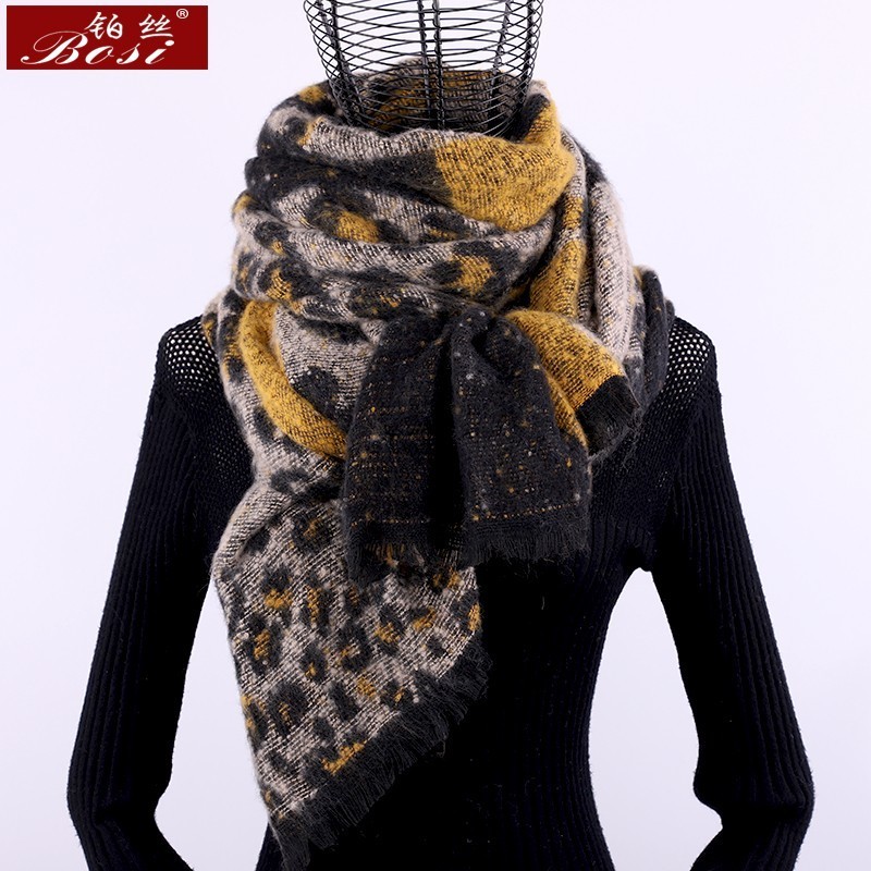 Kashmir tørklæde leopard plaid print vinter til kvinder kvast sjal plaid lange tørklæder mærke oversize uld wraps pashmina: Ingefær