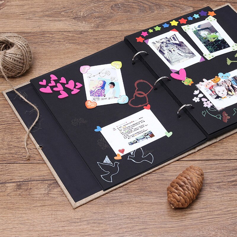 Linen DIY Craft Card Scrapbook Simple Photo Albums Loose Leaf with Rope Strap Home Decor 30 Pages Picture Album(Brown)