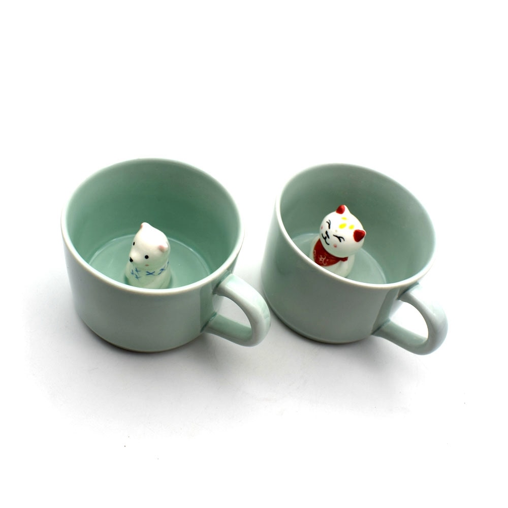 Sweettreats small ceramic milk cup with animals cute cartoon nice three-dimensional heat-resistant celadon